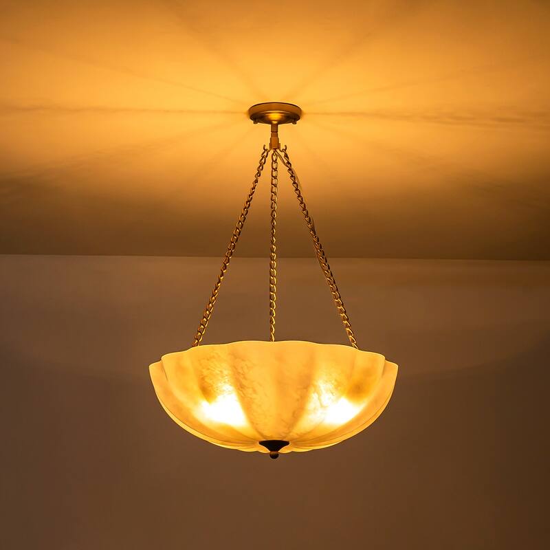 Elegant Gold and Glass Chandelier 3-Light Pendant Light Fixture with Frosted Dome Design