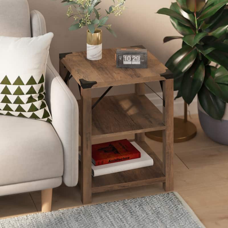3-Tier Side Table with Metal Side Braces and Corner Caps