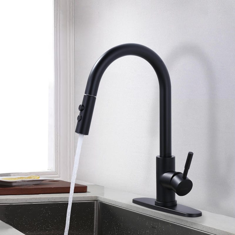 WOWOW Single Handle Pull Down Sprayer Kitchen Faucet