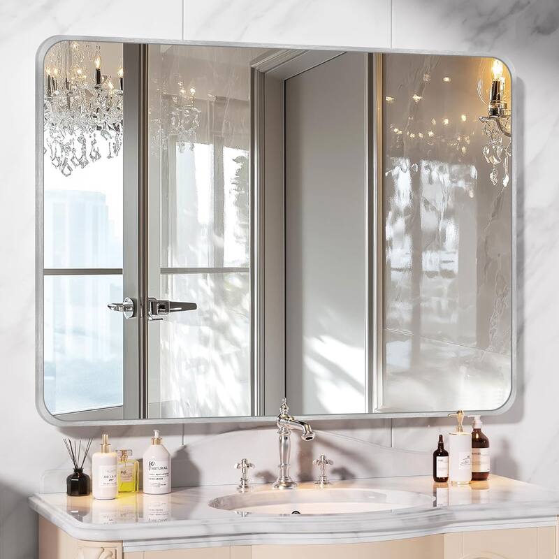 2 Pack Bathroom Rectangle Mirror Wall Mounted - 30X40 - Silver