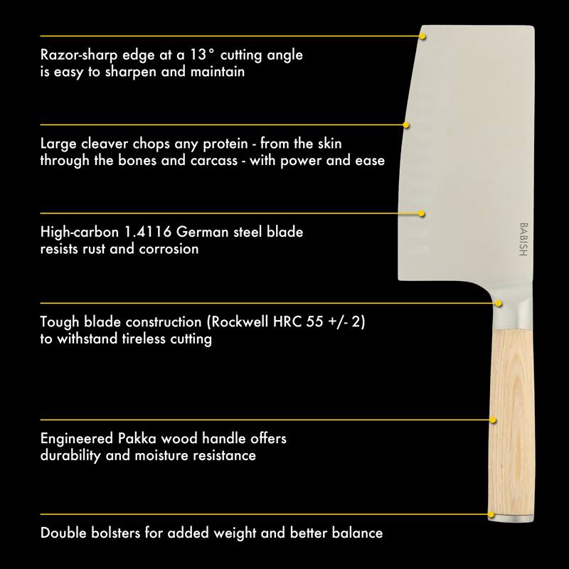 Babish High Carbon 1.4116 German Steel Full Tang 6.5-Inch Forged Cleaver Knife - for Heavy-Duty Chopping and Slicing