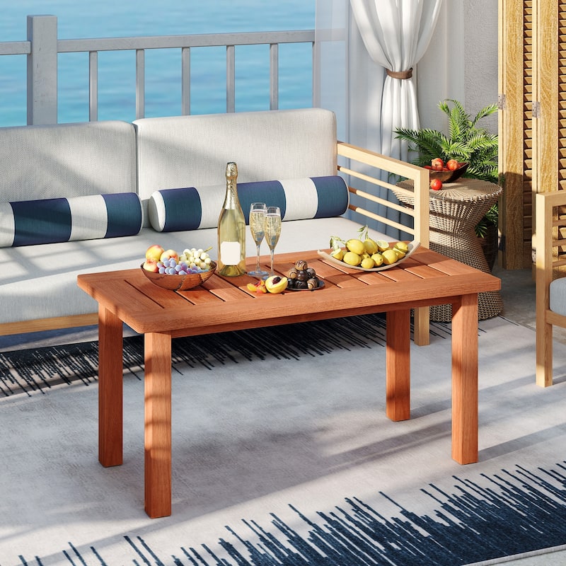 Natural Wooden Outdoor Rectangular Coffee Table with Slatted Top for Garden or Backyard - 35.5" x 18" x 17"