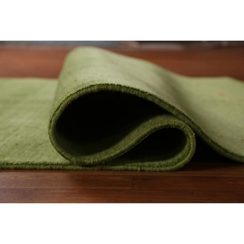 Green Gabbeh Indian Area Rug Handmade Tribal Wool Carpet - 5'2" x 7'7"