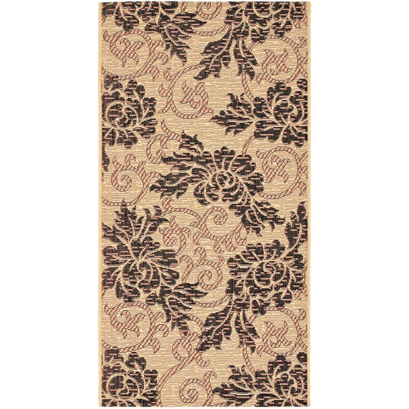 SAFAVIEH Courtyard Genuta Indoor/ Outdoor Waterproof Patio Backyard Rug - 2'7" x 5' - Creme/Black