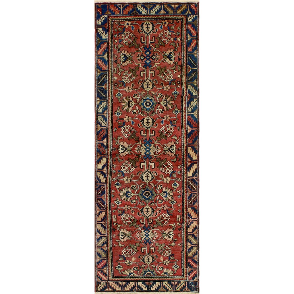 Fine Vintage Distressed Bousseh Rust/Navy Runner - 3'2" x 9'1"
