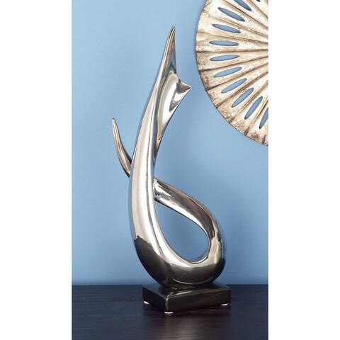 Glossy Silver Porcelain Modern Abstract Art Sculpture - 8 x 4 x 17