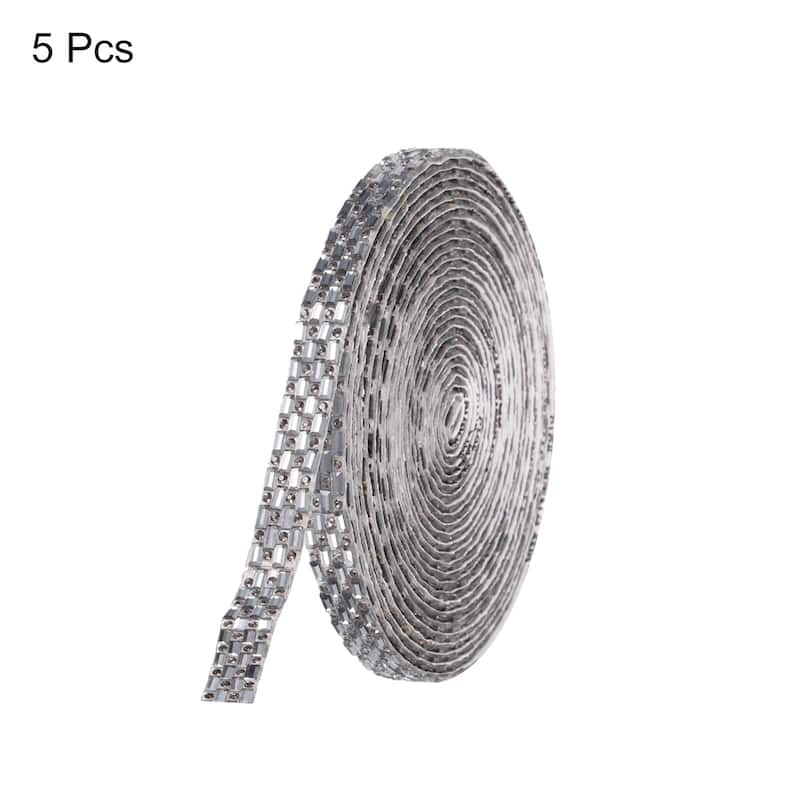 5 Pcs 5 Yards 10mm Self-Adhesive Crystal Rhinestone Ribbon Clear Gray - Clear Gray