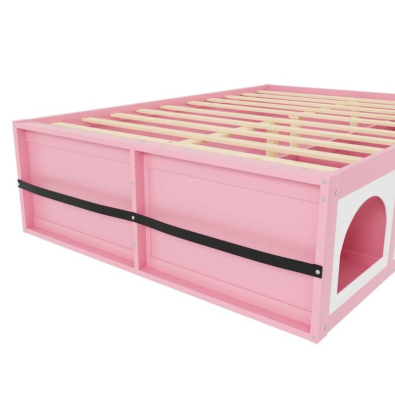 Wooden Platform Bed with Footboard Bookshelf, LED Display Cabinet and Drawer Storage by Harper&Bright Designs