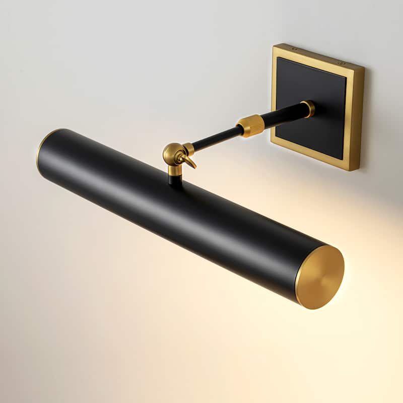1-Light Mid-Century Modern Black&Gold Linear Bathroom Vanity Light/Picture Lights for Wall - 15.7 in. W x 9.4 in. H x 9.4 in. D