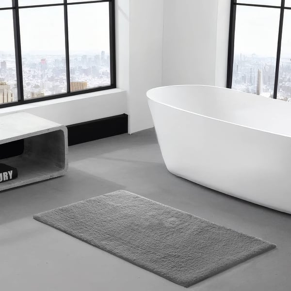 Madison Park Evan 100% Cotton Bathroom Rug Non Slip Backing-Luxrurious Tufted Plush Bath Mat Absorbent, Quick Dry, Spa Design Shower Room Décor, 24x72, Grey