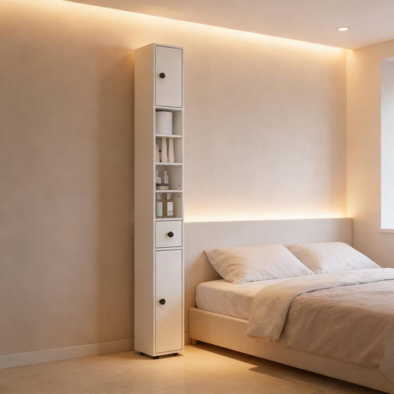 Anmytek Slim Corner Bathroom Cabinet White Tall Storage Unit