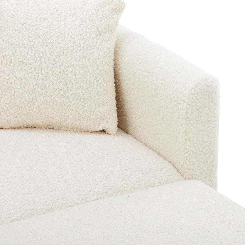 White Teddy Modern 62.2" Upholstered Chaise Lounge Chair with Iron Legs for Living Room