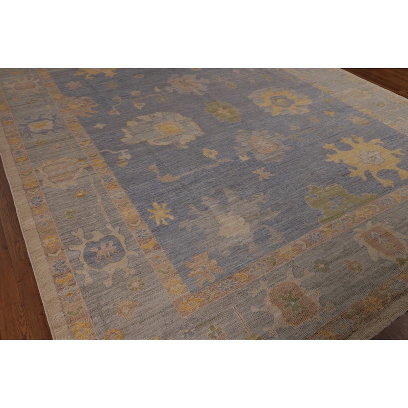 Blue Vegetable Dye Oushak Turkish Area Rug Hand-Knotted Wool Carpet - 9'6"x 12'1"