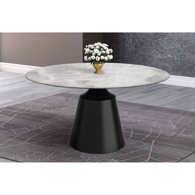 Prynn Dining Table with Round Top and Black Pedestal Base
