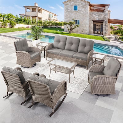 Patio Rocking Chair, Siwvel Chair with Sofa Set - Grey