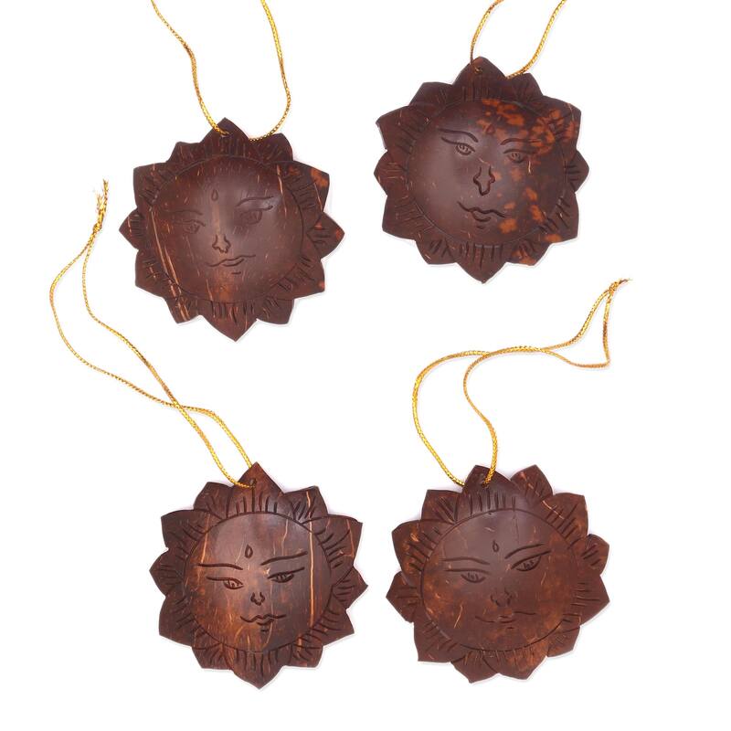 Novica Handmade Tegalalang Sun Coconut Shell Ornaments (Set Of 4)