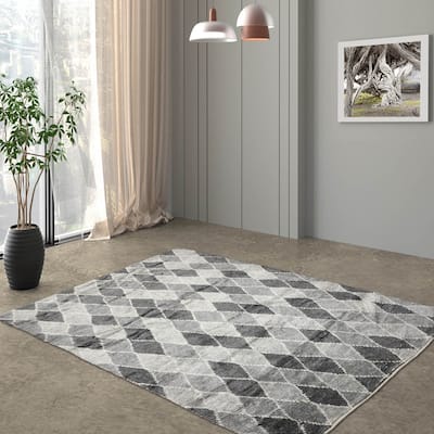 LoomBloom Contemporary Hand Knotted Gray 100% Wool Tribal Moroccan Rug - 5' 3'' x 7' 7''