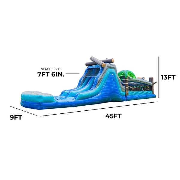 XJUMP Commercial Grade 45' Tropical Wet/Dry Obstacle with Dual Lane Slide and Deep Pool Two Pieces Kids and Adults (with Blower)