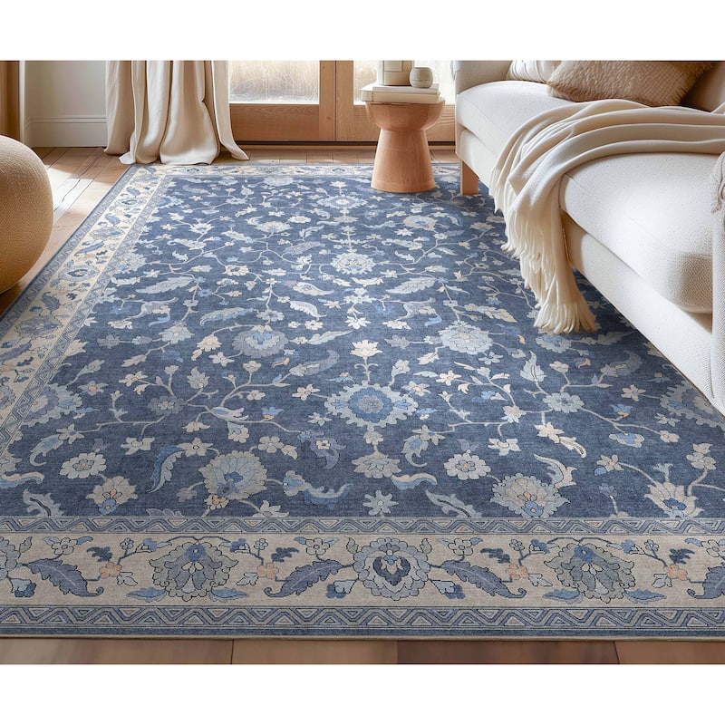 Well Woven Ushak Mardin Updated Traditional Boho Flat-Weave Area Rug - 9'10" x 13' - Blue