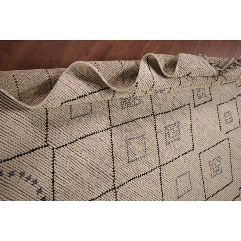 Geometric Beige / Ivory Moroccan Oriental Rug Handmade Wool Carpet - 6'0"x 9'8"