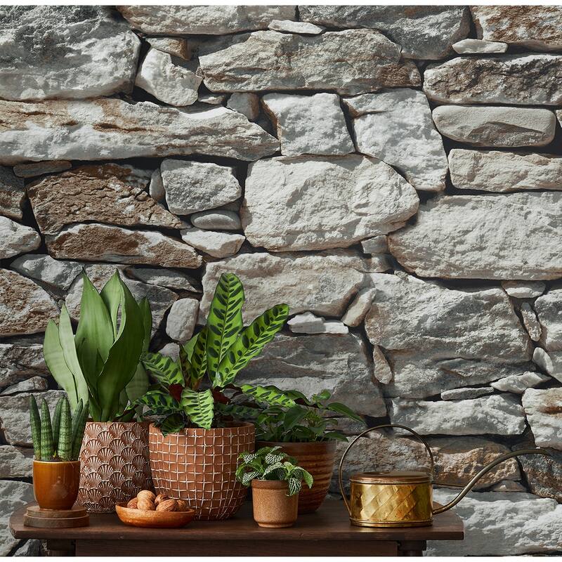 NextWall Stone Wall Peel and Stick Removable Wallpaper - 20.5 in. W x 18 ft. L