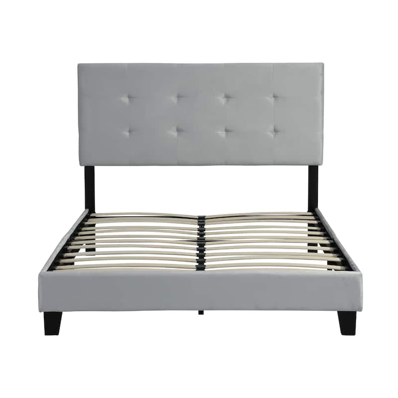 Modern Queen Upholstered Bed Frame with Tufted Headboard, Sturdy Wood Slats, No Box Spring Required, Easy Assembly