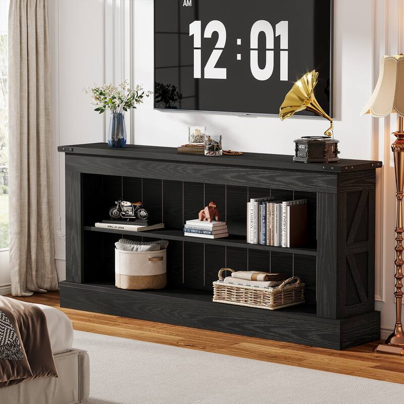 Mid Century Modern TV Stand with 3 Tiers Storage Shelves, Fits TVs Up to 75 Inches, Living Room Entertainment Center