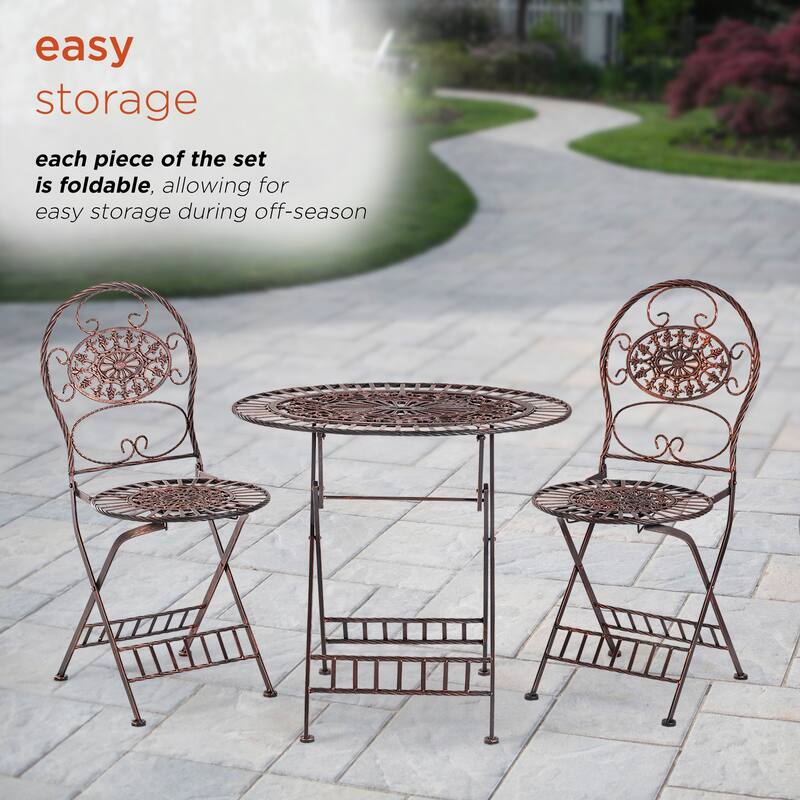 Alpine Corporation Indoor/Outdoor 3-Piece Oval Bistro Set Folding Table and Chairs Patio Seating, Bronze