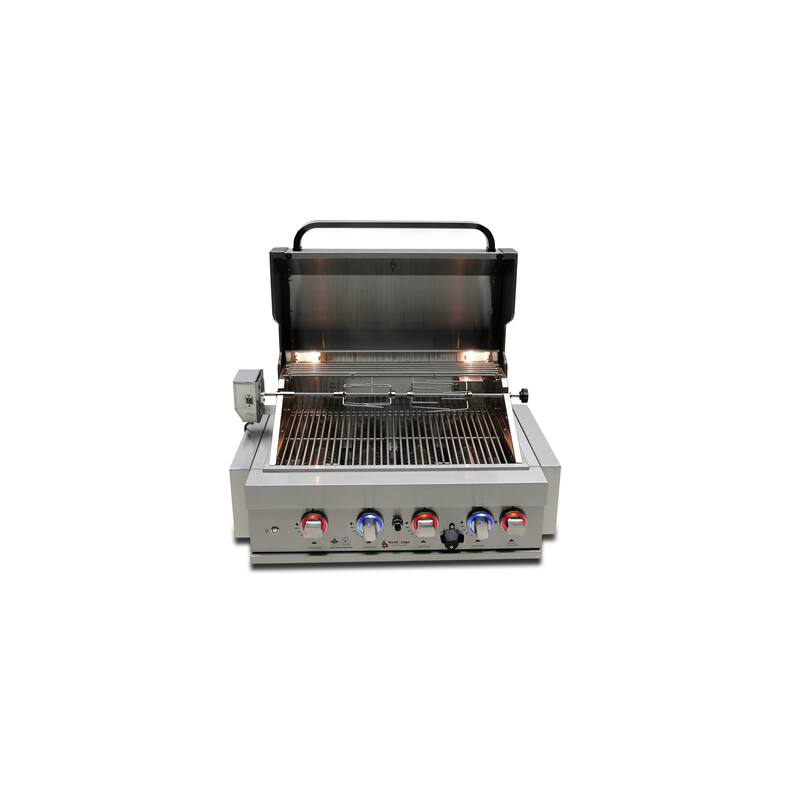 Mont Alpi MABi400-COMBO 4-Burner 32-inch Stainless Steel Built-in BBQ Grill with Outdoor Compact Refrigerator & Accessories