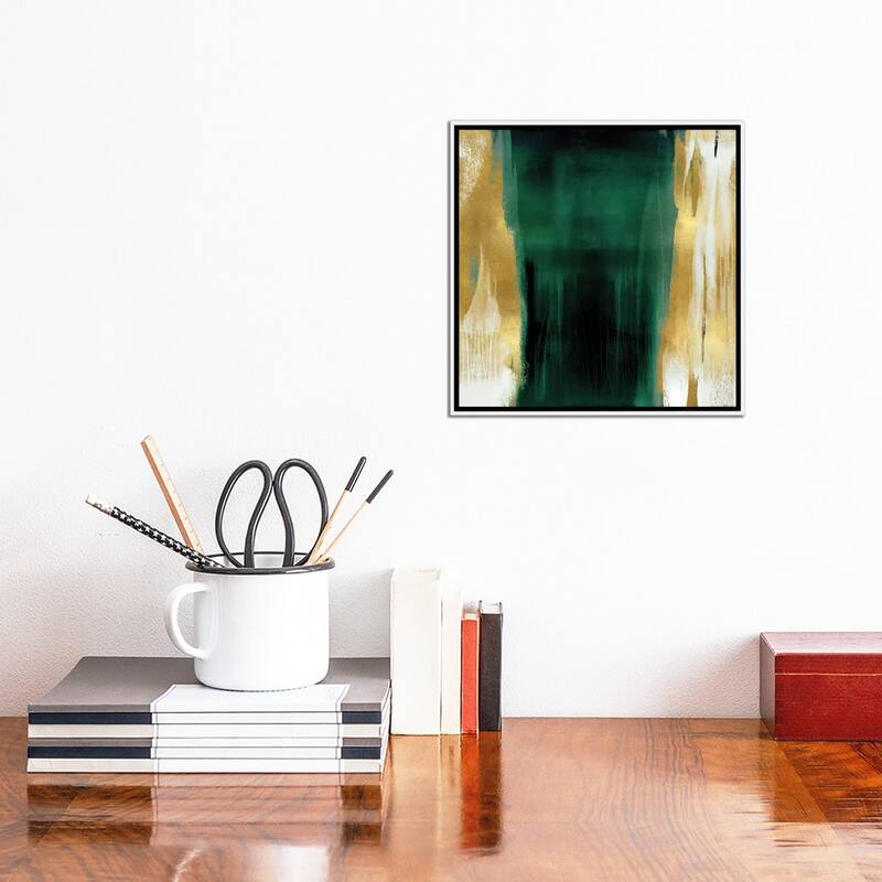 iCanvas "Free Fall Emerald with Gold II" by Christine Wright Framed Canvas Print