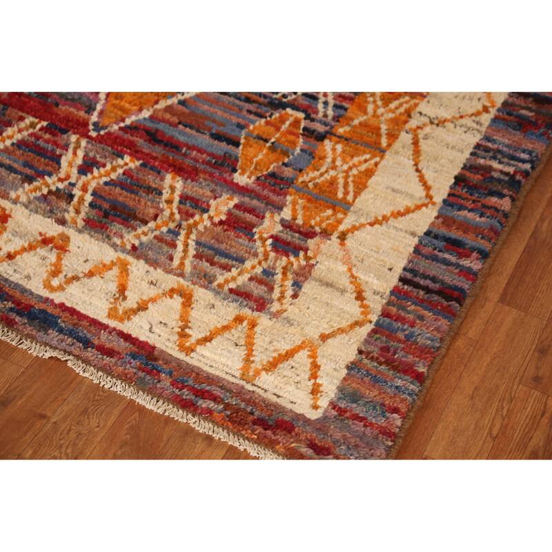 Geometric Purple Moroccan Oriental Area Rug Handmade Wool Carpet - 6'9" x 9'6"