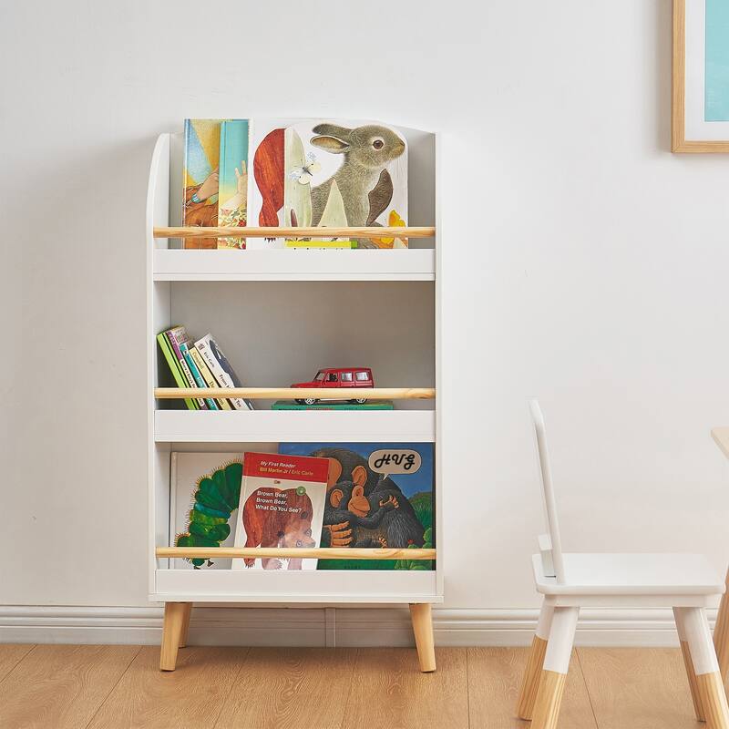 Children's Multi-Functional 3-Shelf Bookcase Toy Storage Bin, White