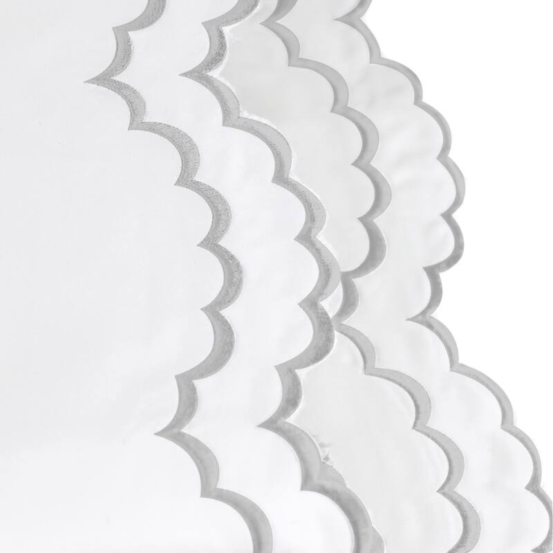 Percale Double Scalloped Embroidered Pillowcase and Sham Cover Set