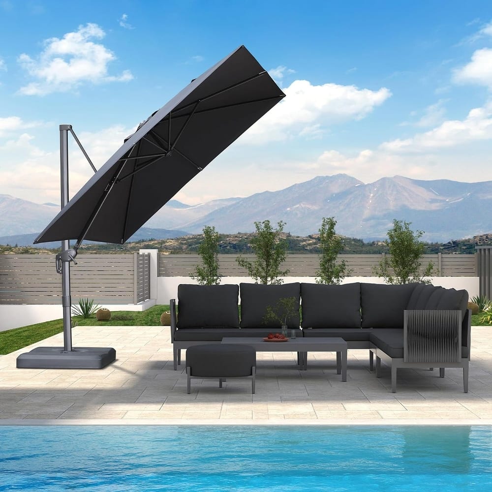 PURPLE LEAF 10 ft Stylish UV50+ Fade Resistant Patio Cantilever Umbrella with 360-degree Rotation