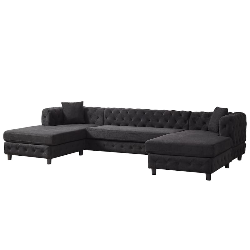 126" Chenille U-Shaped Sectional Sofa with Dual Chaise Lounges and 2 Pillows