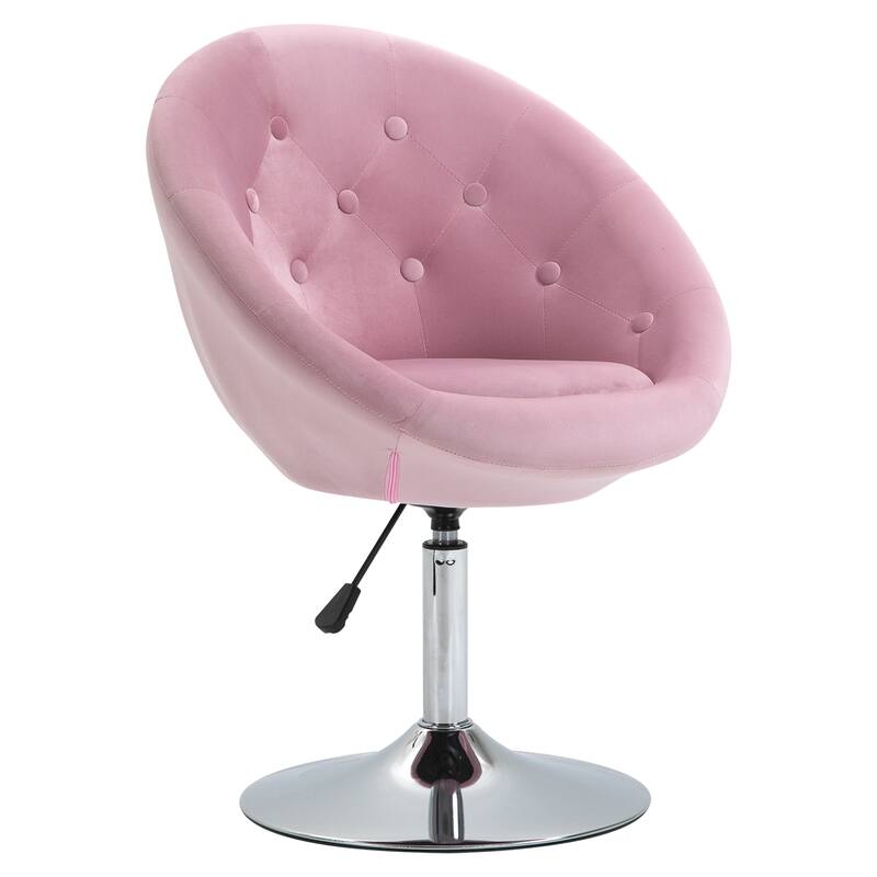 Pink 26" Swivel Tufted Accent Chair with Chrome Frame