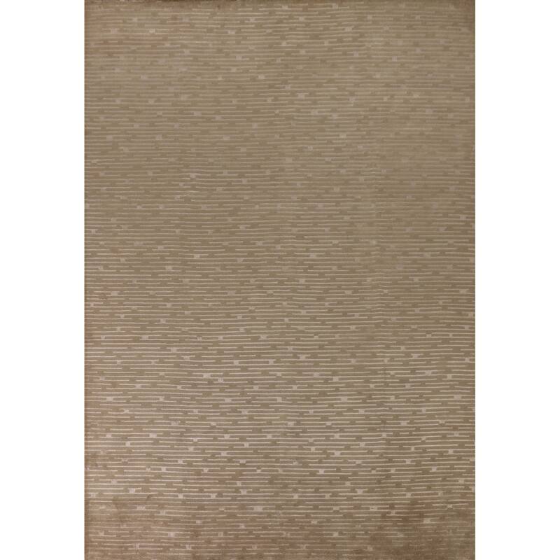 All-Over Striped Nepalese Area Rug Hand-Knotted Wool Carpet - 9'2" x 11'8"