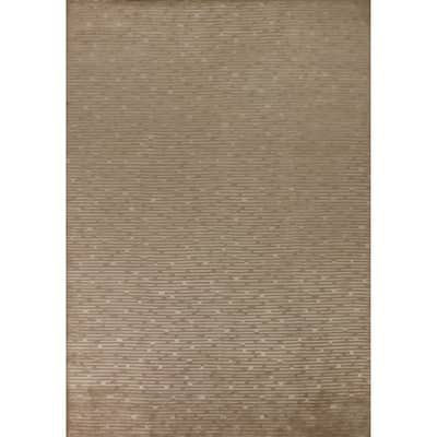 All-Over Striped Nepalese Area Rug Hand-Knotted Wool Carpet - 9'2" x 11'8"
