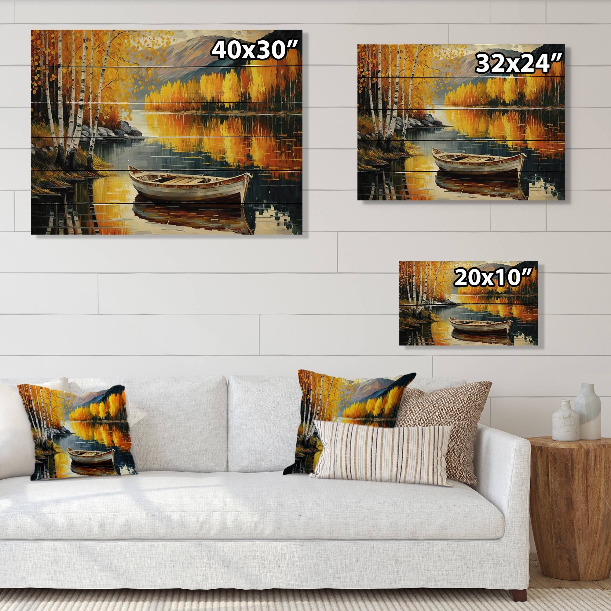 Designart 'Small Boat On Lake In Fall III' Lake House Cottage Wood Wall ...
