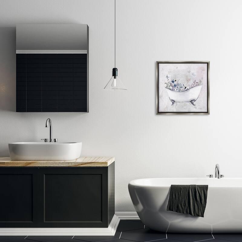 Stupell Delicate Bath with Botanics Framed Floater Canvas Wall Art Design By Stella Chang