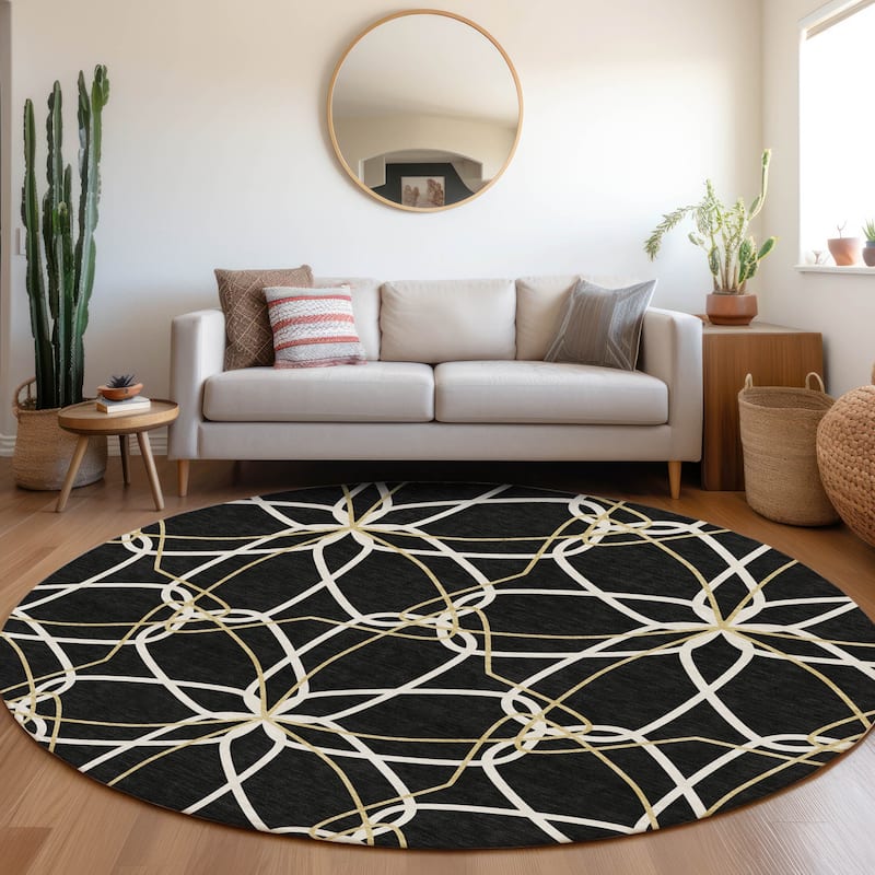 Premium Washable Super Soft Modern Floral Mayfield Rug - Black - 8' x 8'