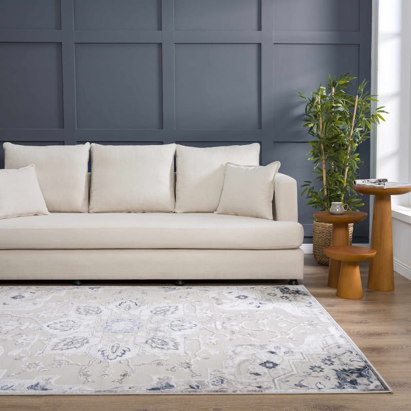 Hauteloom Calum Living Room, Bedroom Area Rug - Farmhouse - High Pile - Pink,Gray - 7'9" x 9'6"