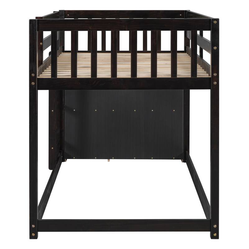 Twin Over Twin Bunk Bed with 4 Drawers and 3 Shelves in Solid Pine