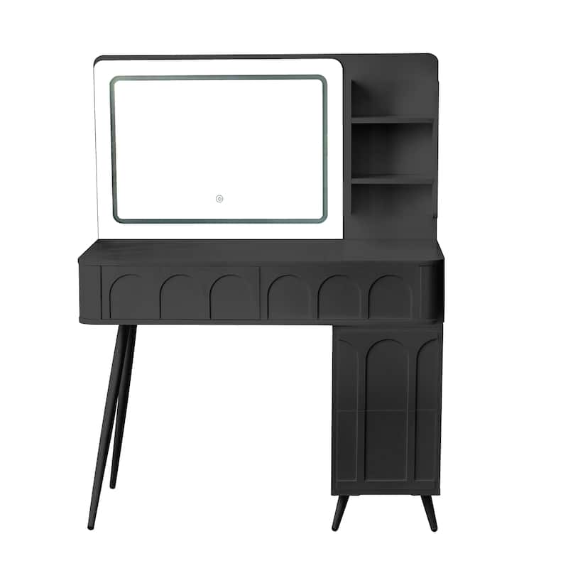 Homy Casa Modern Makeup Vanity Desk with LED Mirror & 4 Drawers