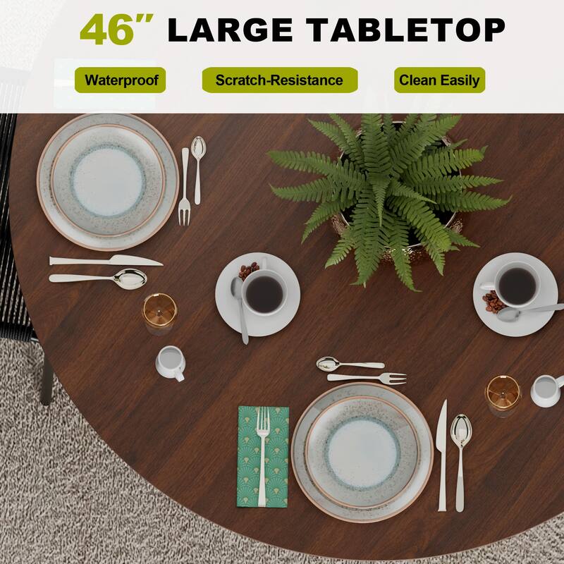 Dovelina 46" Modern Round Dining Table with Artistic Fluted Base & Safe Rounded Edges for Family