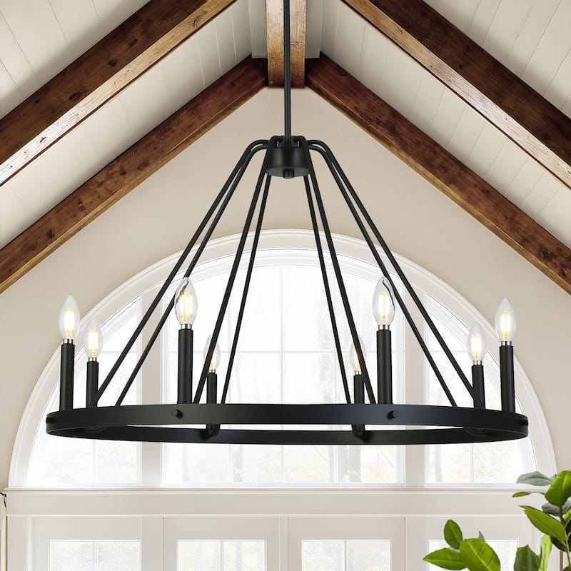 Modern Classic 8-Light Chandelier Matte Black Circular Light Fixture for Dining Room - 32.5 " × 20.5 "