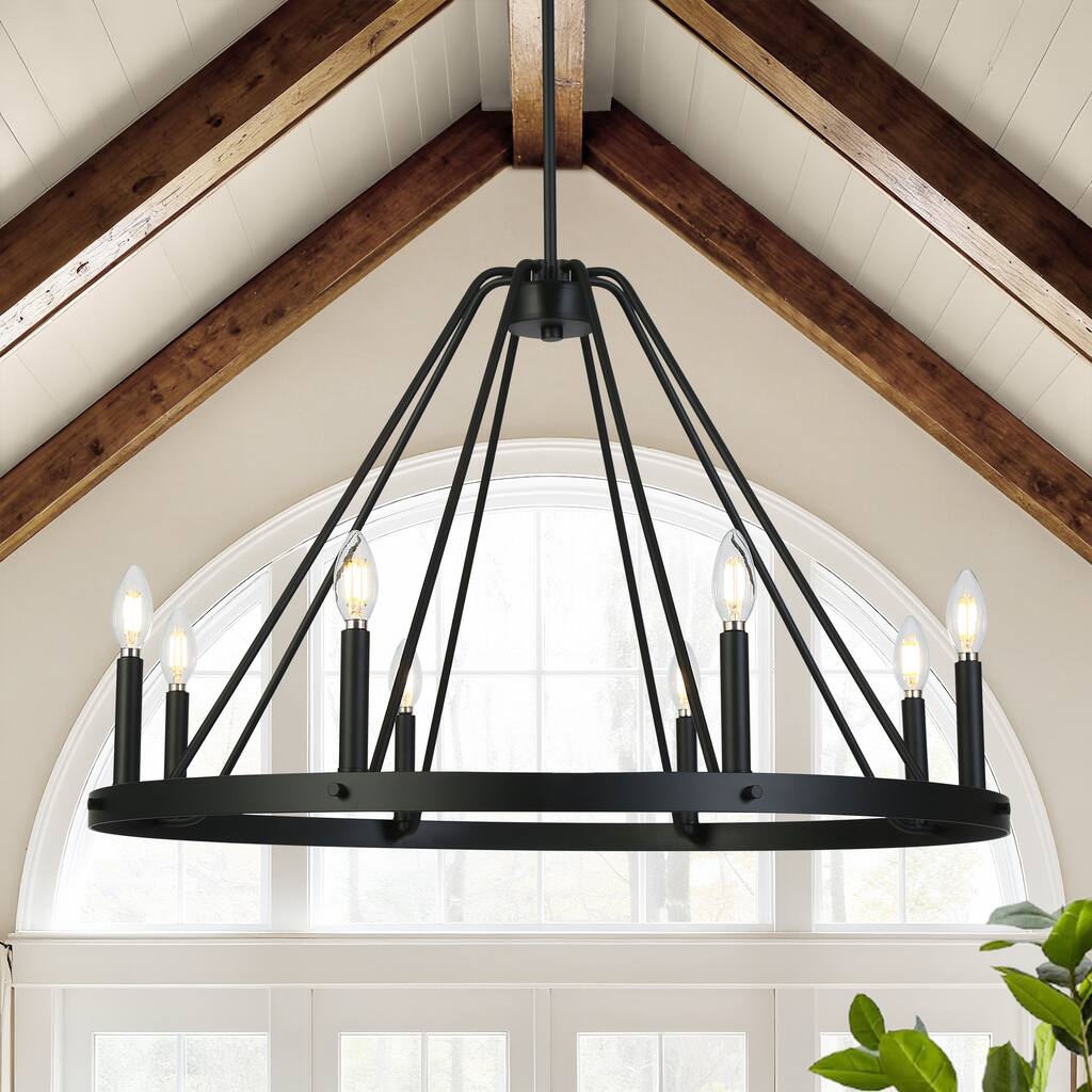 Modern Classic 8-Light Chandelier Matte Black Circular Light Fixture for Dining Room - 32.5 " × 20.5 "