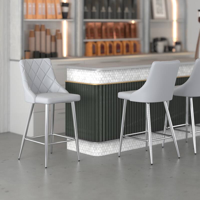 Contemporary Faux Leather and Metal 26" Counter Stool, Set of 4