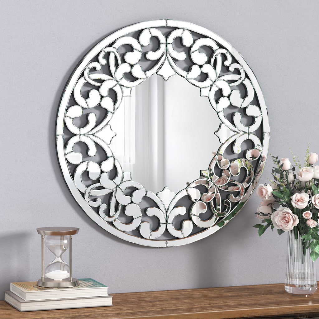 KOHROS Modern Silver Decorative Wall Mirror Round Accent Mirrors - 31.5"x31.5"