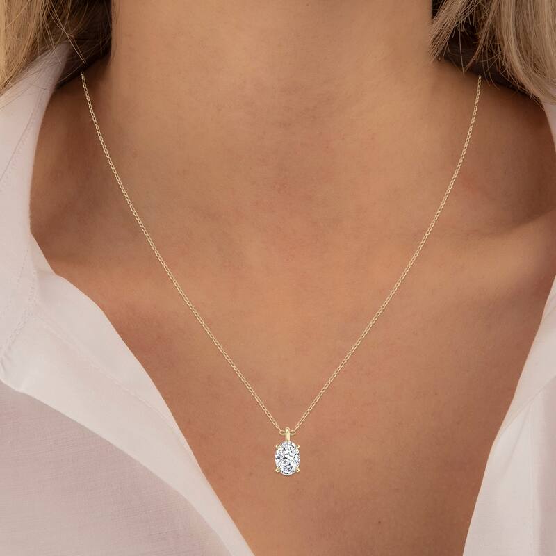 Marquee Lab Grown 1 Carat Oval Solitaire Diamond Pendant in 14K Yellow Gold